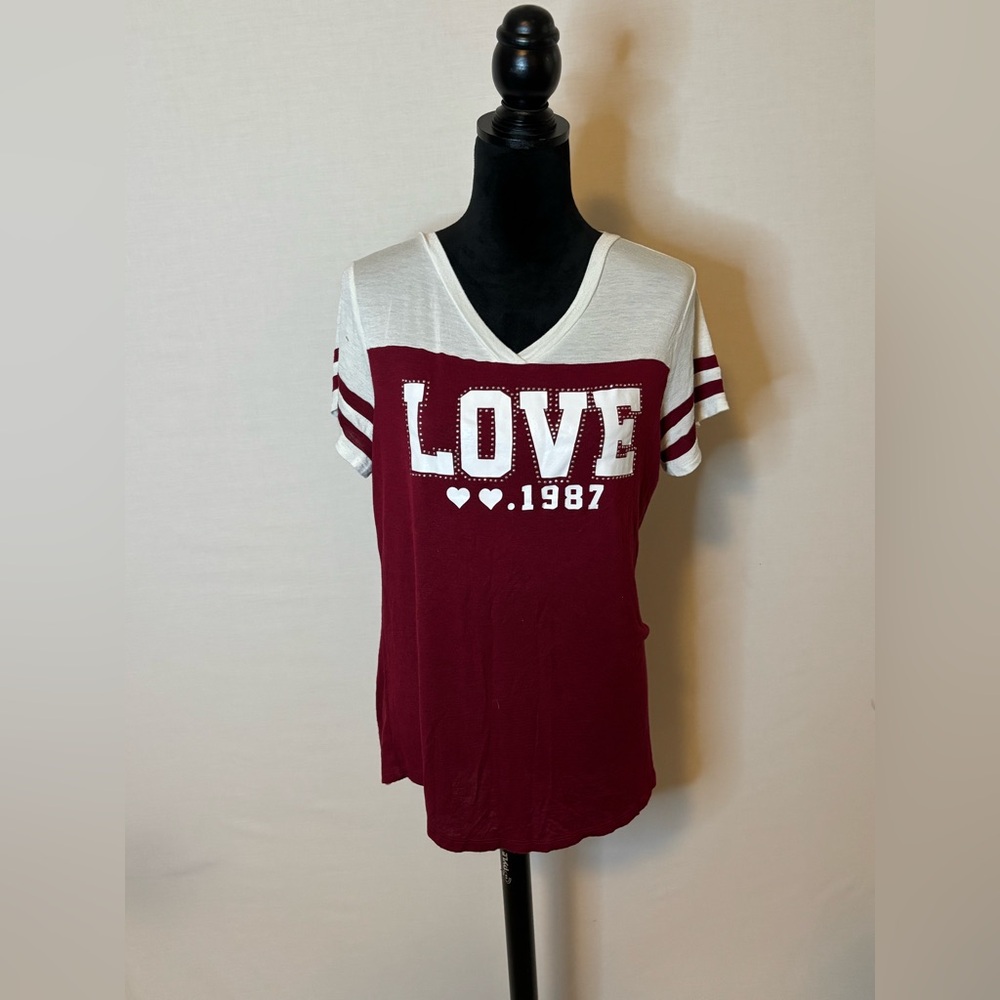 Occasion Maroon and White Embellished Tee Shirt